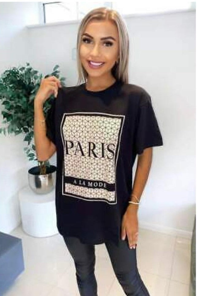 Ladies Oversized Printed Paris Short Sleeves T Shirt Top - AX Labels