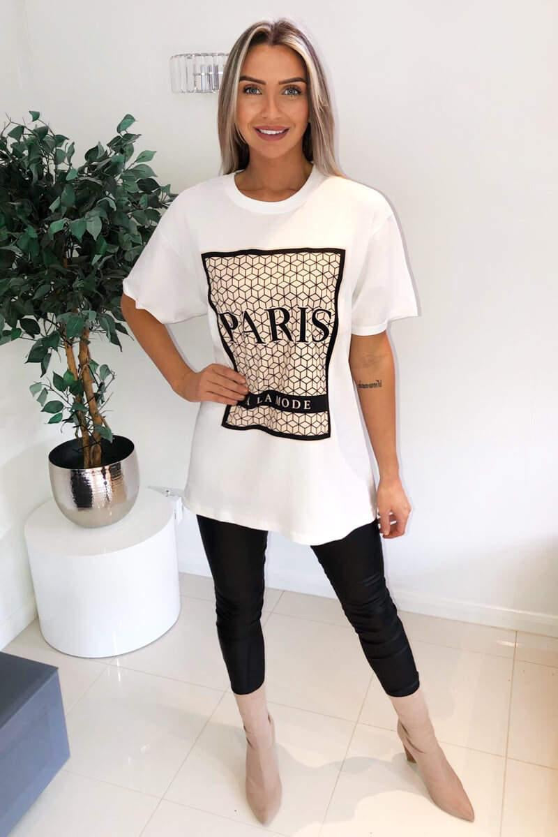 Ladies Oversized Printed Paris Short Sleeves T Shirt Top - AX Labels