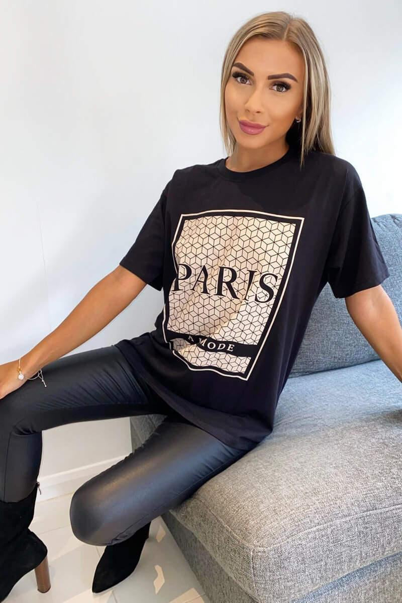 Ladies Oversized Printed Paris Short Sleeves T Shirt Top - AX Labels