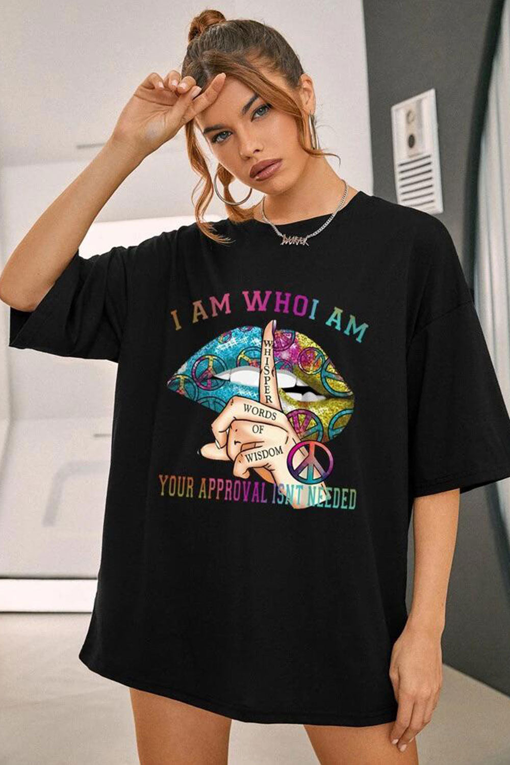 Ladies Oversized Whisper Words of Wisdom Short Sleeves T Shirt Top - AX Labels