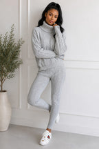 Ladies Chunky Knitted Ribbed Polo High Neck Top Leggings Loungewear Suit Set