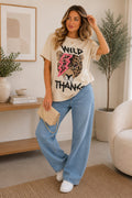 Ladies Oversized Tiger Lightning Wild Thang Short Sleeves T Shirt Top
