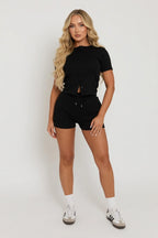 Mae Short Sleeve Rib Button Short Set