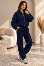 New Collar Style Oversized Bomber Fleece Zipper and Wide Leg Tracksuit