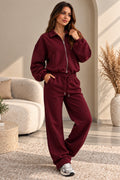 New Collar Style Oversized Bomber Fleece Zipper and Wide Leg Tracksuit