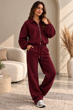 New Collar Style Oversized Bomber Fleece Zipper and Wide Leg Tracksuit