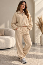 New Collar Style Oversized Bomber Fleece Zipper and Wide Leg Tracksuit