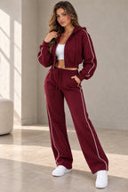 New Style Hooded Zip-Up & Piping Detail Jogger Tracksuit Set