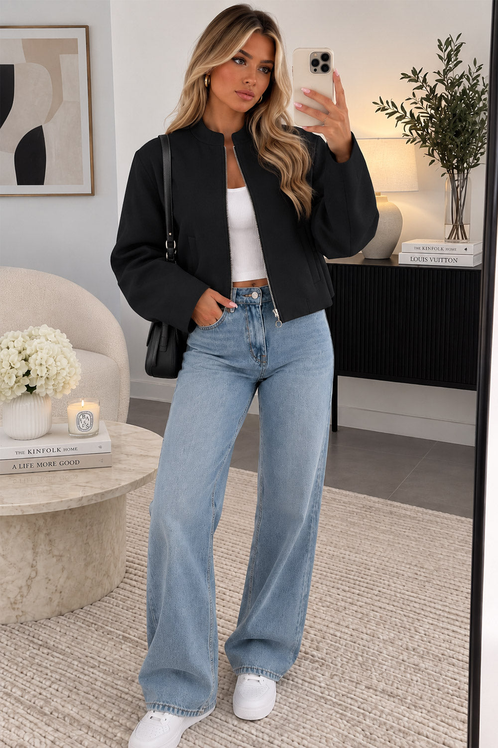 New Style Inspired Bomber Collar Jacket with Golden Zip