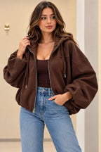 New Style Women Oversized Balloon Sleeve Zip Up Wool Hoodie