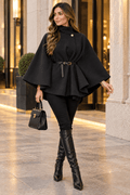 New Women Belted Poncho Cape 1 button up Coat Winter High Neck Top in One size