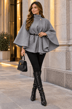 New Women Belted Poncho Cape 1 button up Coat Winter High Neck Top in One size