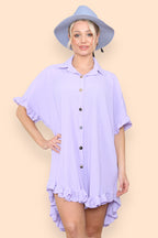 Over Sized Italian Gold Button Pleated Frill Ruffle TikTok Dress Top - AX Labels