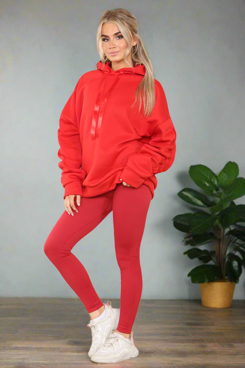 Oversized Ruched Sleeves Hoodie With Satin Ribbon - AX Labels