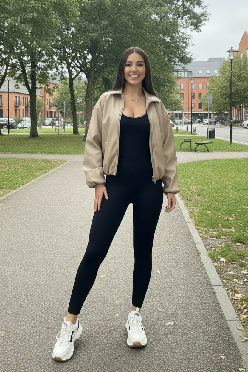 PU Bommer Jacket with Collar