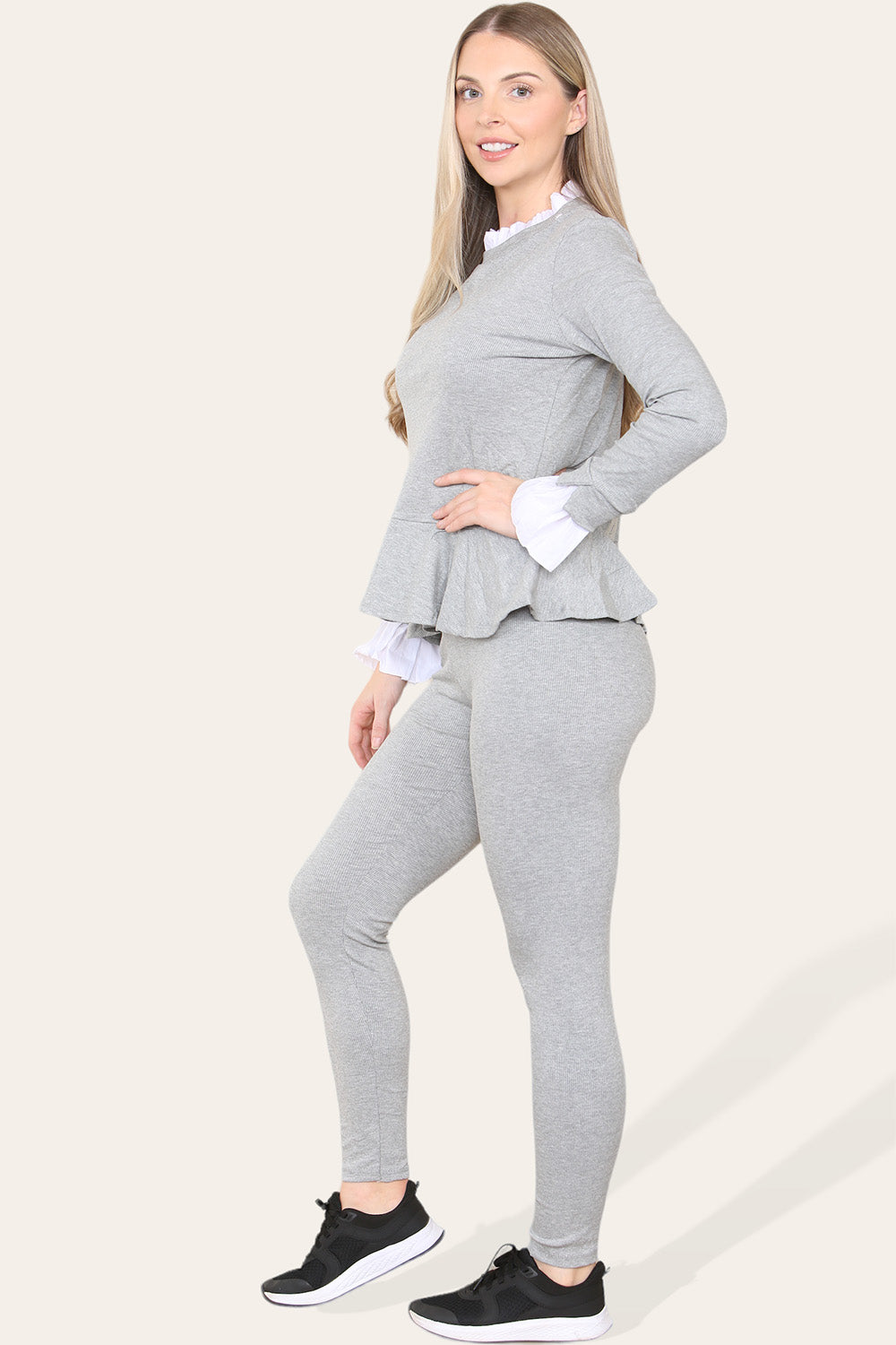 Peplum Frill Neck Suit Pleated Lounge Wear Set - AX Labels