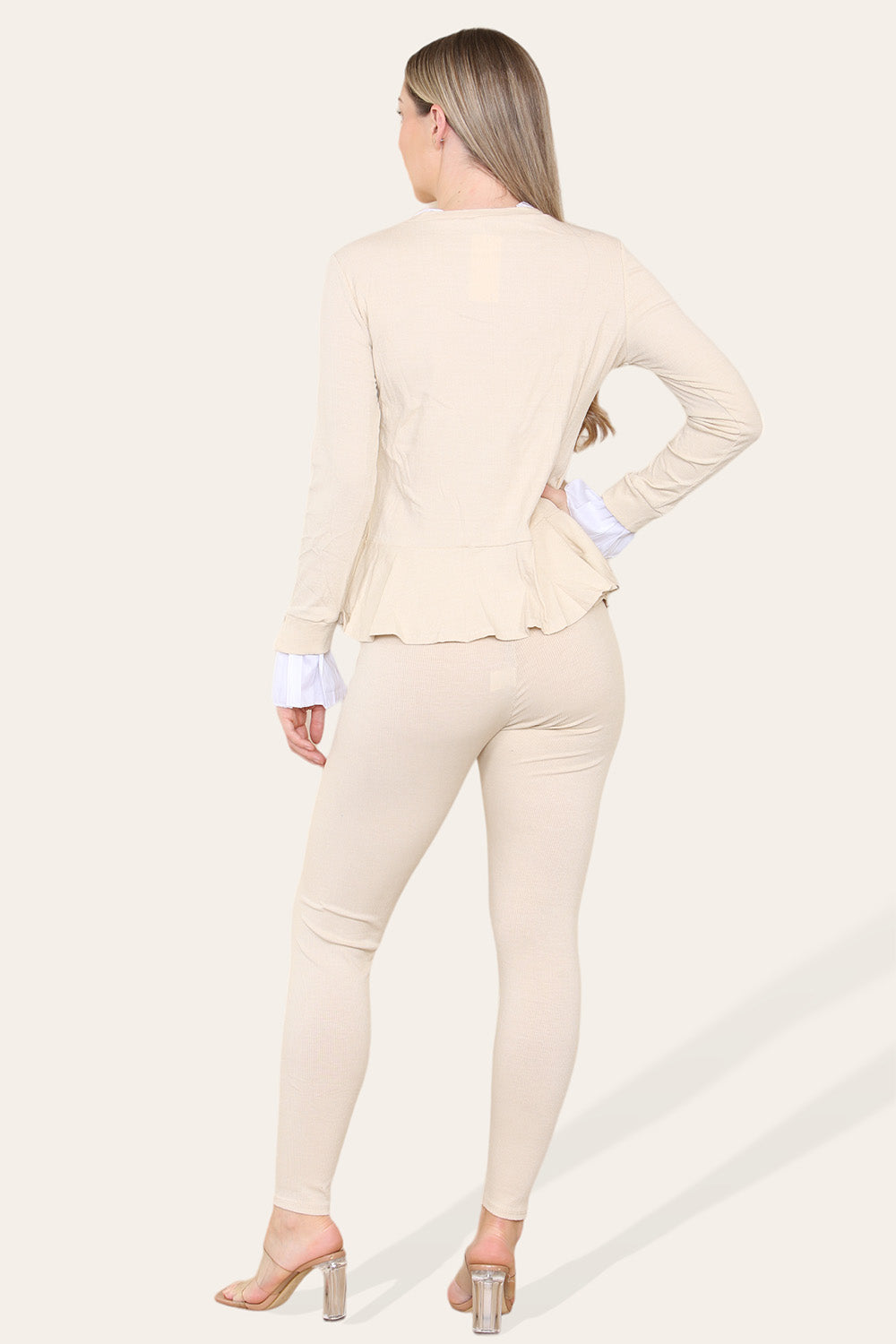 Peplum Frill Neck Suit Pleated Lounge Wear Set - AX Labels