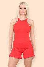 Peplum Sleeveless Suit Button Detail Frilled Shorts Co-Ord Set - AX Labels