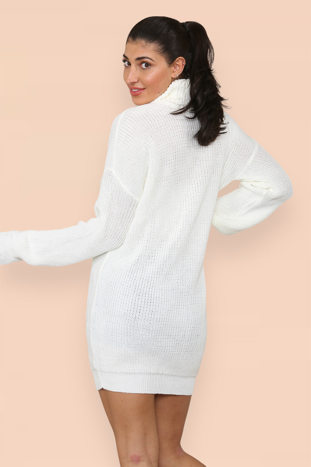 Polo Roll Neck Over Sized Ribbed Knitted Florescent Chunky Sweater Jumper Dress - AX Labels