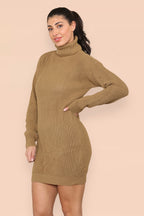 Polo Roll Neck Over Sized Ribbed Knitted Florescent Chunky Sweater Jumper Dress - AX Labels