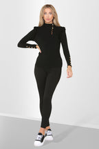 Puff Sleeves Set Frill Hem Peplum Ribbed Lounge Wear Suit - AX Labels