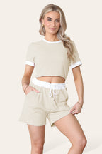 Ribbed Contrast Waistband Top and Short Set - AX Labels