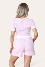 Ribbed Contrast Waistband Top and Short Set - AX Labels