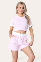Ribbed Contrast Waistband Top and Short Set - AX Labels