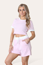 Ribbed Contrast Waistband Top and Short Set - AX Labels
