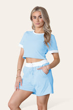 Ribbed Contrast Waistband Top and Short Set - AX Labels
