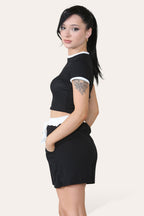 Ribbed Contrast Waistband Top and Short Set - AX Labels