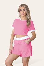 Ribbed Contrast Waistband Top and Short Set - AX Labels