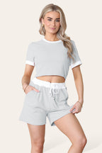 Ribbed Contrast Waistband Top and Short Set - AX Labels