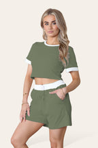 Ribbed Contrast Waistband Top and Short Set - AX Labels