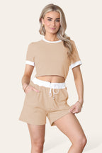 Ribbed Contrast Waistband Top and Short Set - AX Labels