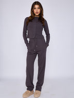 Ribbed Front Button Detail Top & Wide Leg Trouser Co-ord