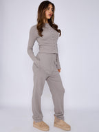 Ribbed Front Button Detail Top & Wide Leg Trouser Co-ord