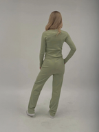 Ribbed Front Button Detail Top & Wide Leg Trouser Co-ord