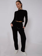 Ribbed Front Button Detail Top & Wide Leg Trouser Co-ord