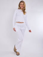 Ribbed Front Button Detail Top & Wide Leg Trouser Co-ord