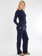Ribbed Front Button Detail Top & Wide Leg Trouser Co-ord