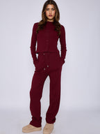 Ribbed Front Button Detail Top & Wide Leg Trouser Co-ord