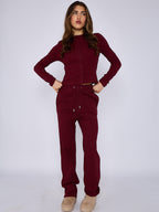 Ribbed Front Button Detail Top & Wide Leg Trouser Co-ord