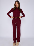 Ribbed Front Button Detail Top & Wide Leg Trouser Co-ord