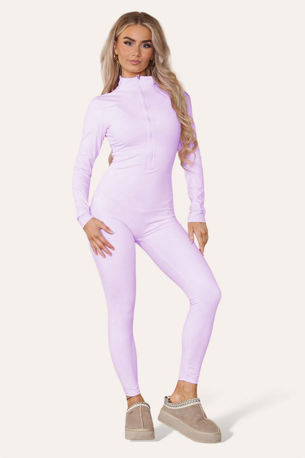 Ribbed High Neck Zipper Collar Jumpsuit Front Unitard Set - AX Labels