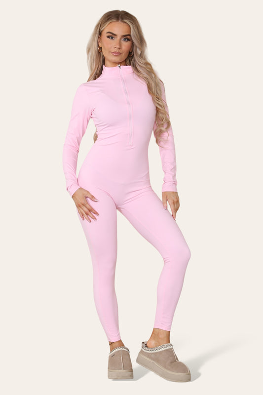 Ribbed High Neck Zipper Collar Jumpsuit Front Unitard Set - AX Labels