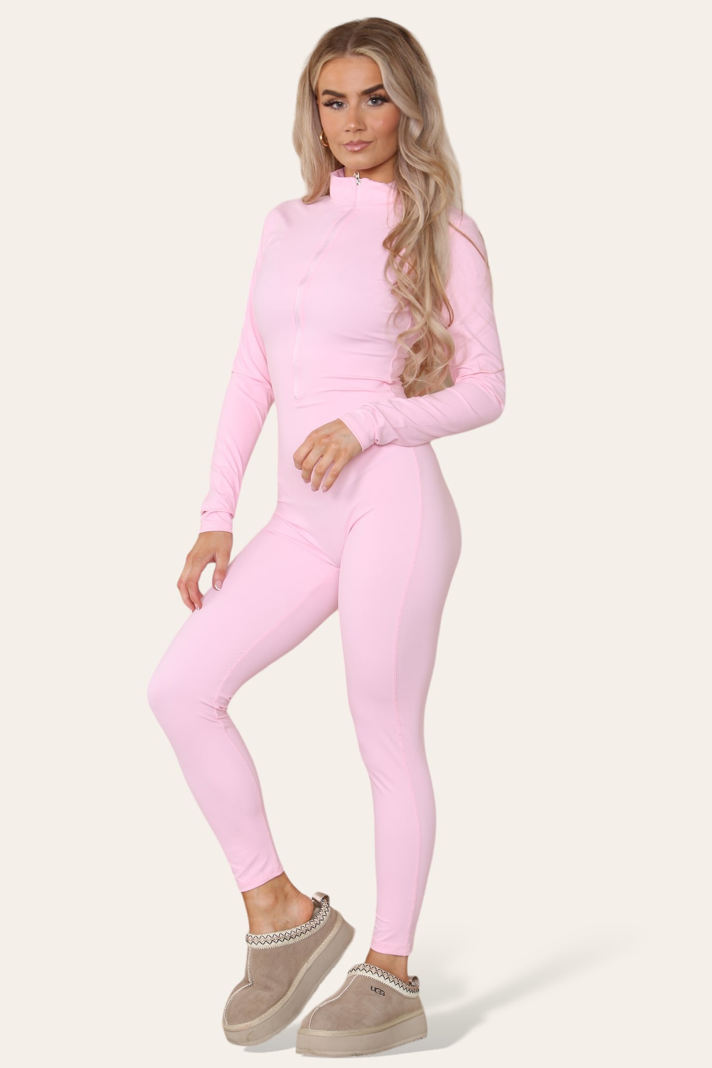 Ribbed High Neck Zipper Collar Jumpsuit Front Unitard Set - AX Labels