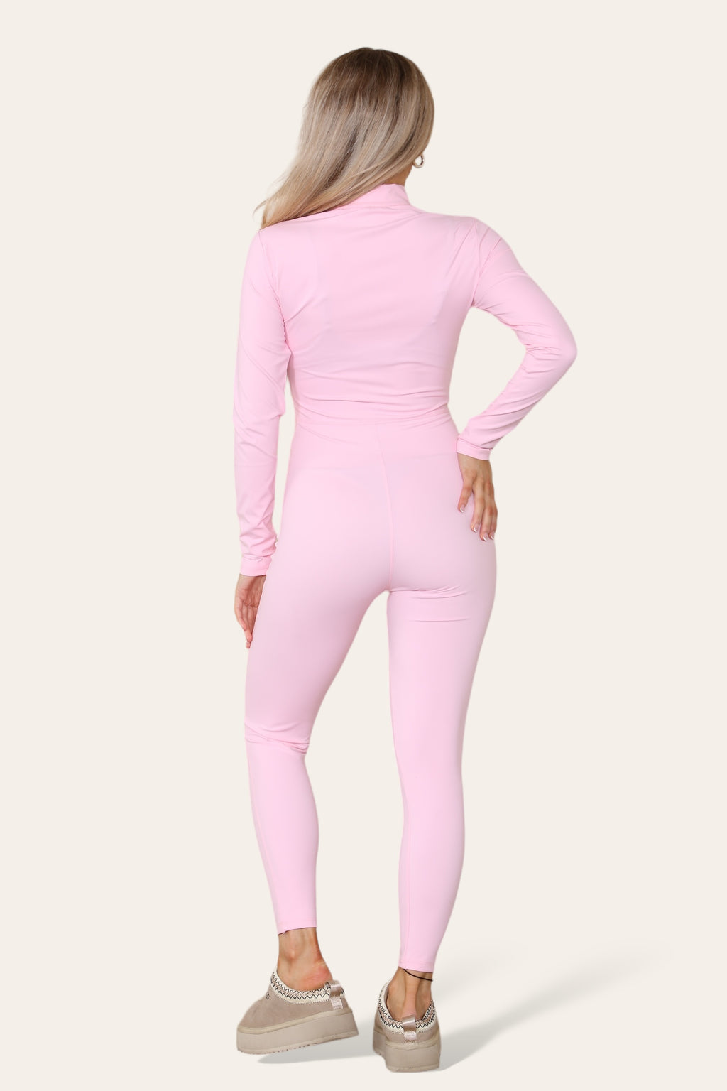 Ribbed High Neck Zipper Collar Jumpsuit Front Unitard Set - AX Labels