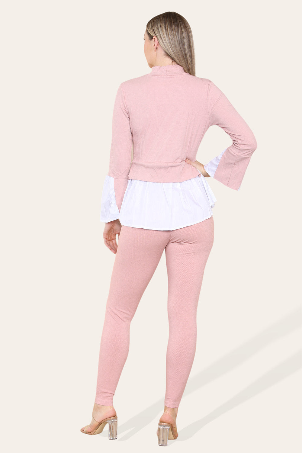 Ribbed Lounge Wear Flared Shirt and Leggings Co-Ord Set - AX Labels