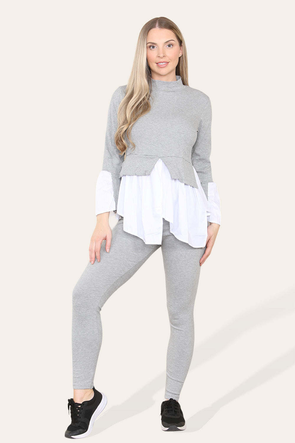 Ribbed Lounge Wear Flared Shirt and Leggings Co-Ord Set - AX Labels